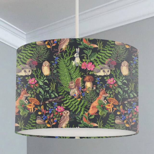 Hedgerow Animals Lampshade, Nursery Children's Bedroom, Drum Ceiling Lamp Light Shade - image 1