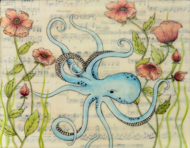 Print - Limited Edition Octopus's Garden Encaustic Mixed Media Art