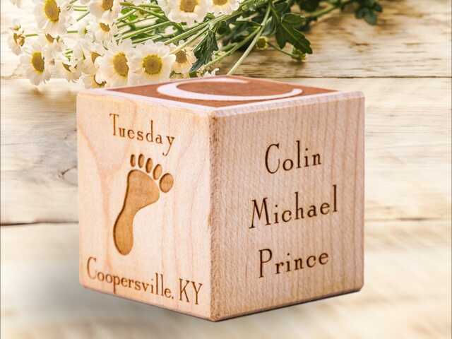 Baby Name Block - Personalized Engraved Wooden Cube Solid Maple 2-4 Inches - image 1