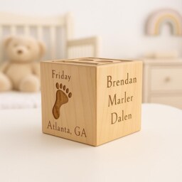 Baby Name Block - Personalized Engraved Wooden Cube Solid Maple 2-4 Inches - thumbnail 2