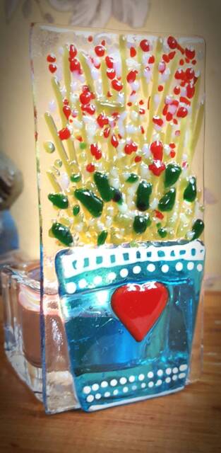 Live Life in Full Bloom, Fused Glass Art Tea Light Holder. Glass - image 1