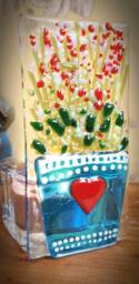 Live Life in Full Bloom, Fused Glass Art Tea Light Holder. Glass - thumbnail 1