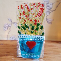 Live Life in Full Bloom, Fused Glass Art Tea Light Holder. Glass - thumbnail 2