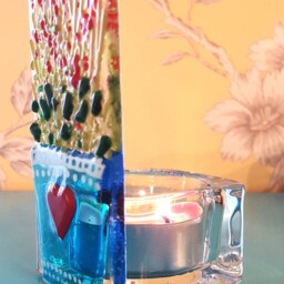 Live Life in Full Bloom, Fused Glass Art Tea Light Holder. Glass - thumbnail 3