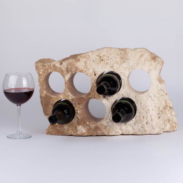 Handmade Travertine Wine Bottle Holder Unique Rack - image 1