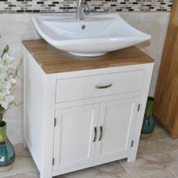 Bathroom Vanity White Painted Wood Wash Stand & Ceramic Basin Set 502Pcb016 - thumbnail 2