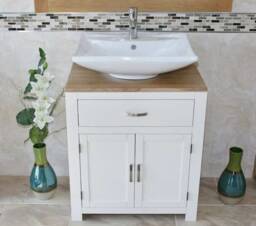 Bathroom Vanity White Painted Wood Wash Stand & Ceramic Basin Set 502Pcb016