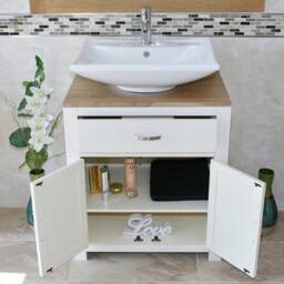 Bathroom Vanity White Painted Wood Wash Stand & Ceramic Basin Set 502Pcb016 - thumbnail 3
