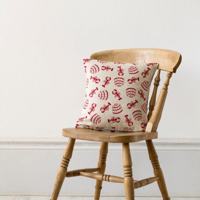 Lobster Pot Red Nautical Seaside Beach Linen Cushion Pillow - image 1