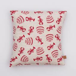 Lobster Pot Red Nautical Seaside Beach Linen Cushion Pillow - thumbnail 3