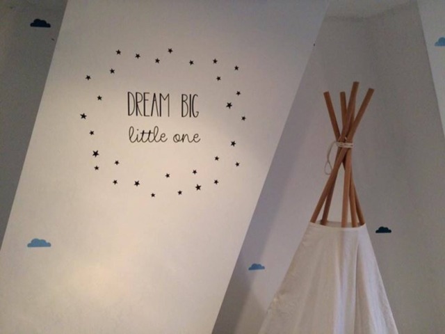 Dream Big Little One Wall Decal With Stars - Available in Any Size & Phrases/Words Shapes. Nursery Bedroom Toddler Decor