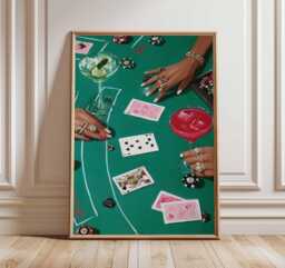 Casino Night Wall Art Print, Poker Table Cocktail Poster, Glamorous Gambling Artwork, Vegas Style Home Bar Decor, Unframed Print - thumbnail 1