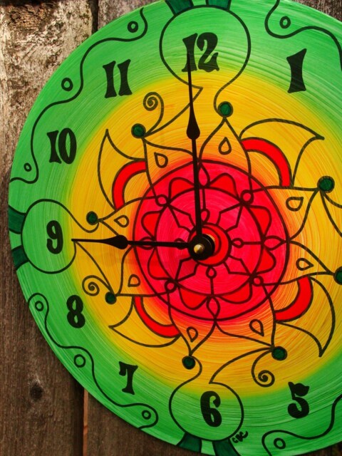 Flores De Verano Clock - Southwestern Style Geometric Mandala Painting On Vinyl Record - image 1