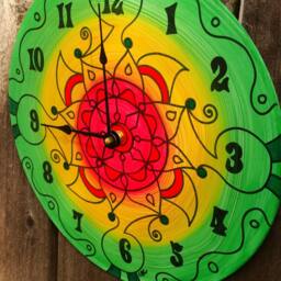 Flores De Verano Clock - Southwestern Style Geometric Mandala Painting On Vinyl Record - thumbnail 2