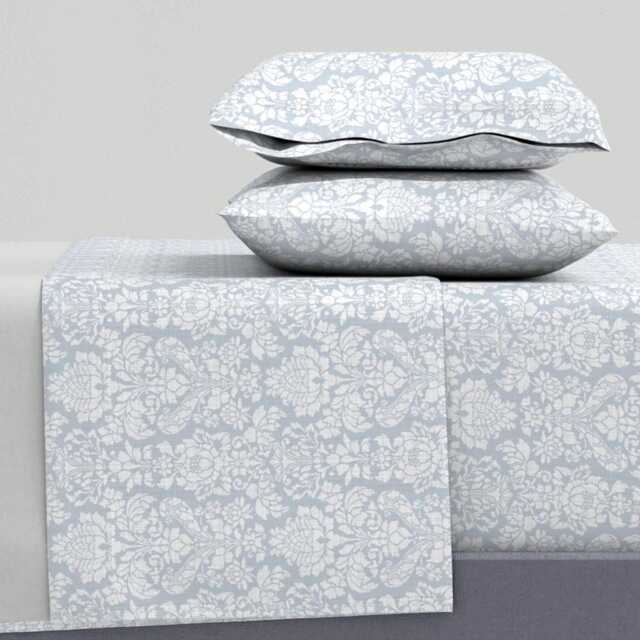 Blue Sheets - Balmoral Damask By Peacoquettedesigns Floral Victorian Light Cotton Sateen Sheet Set Bedding Spoonflower - image 1