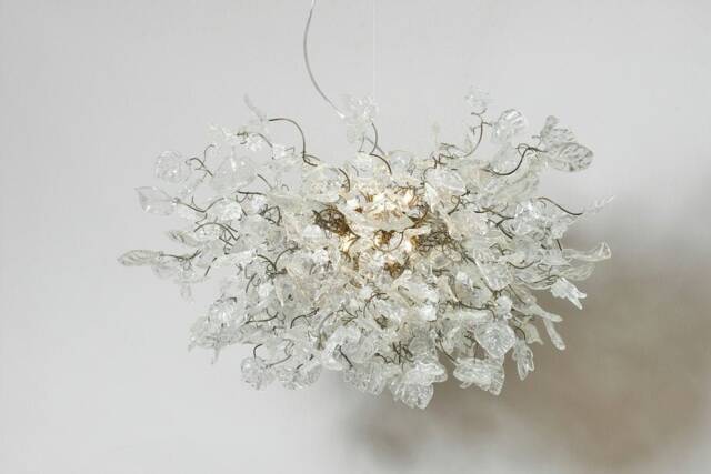 Hanging Chandeliers With Transparent Clear Leaves & Flowers For Dining Room - image 1