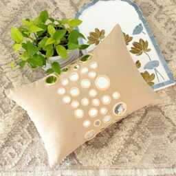 Beige Cotton Canvas Mirror Work Decorative Lumbar Pillow Cover, 12x16 Contemporary Oblong Cushion Circle & Dots - Light - thumbnail 3