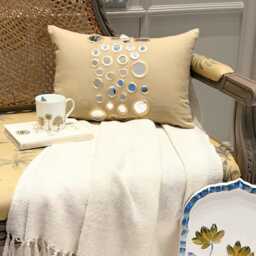 Beige Cotton Canvas Mirror Work Decorative Lumbar Pillow Cover, 12x16 Contemporary Oblong Cushion Circle & Dots - Light - thumbnail 2