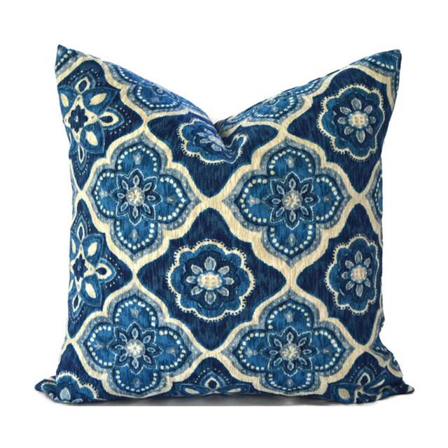 Custom Outdoor Indoor Pillow Cover Sham - Tan Khaki Sand Navy Indigo Blue 16x16 18x18 - image 1