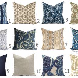 Custom Outdoor Indoor Pillow Cover Sham - Tan Khaki Sand Navy Indigo Blue 16x16 18x18 - thumbnail 2