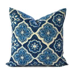 Custom Outdoor Indoor Pillow Cover Sham - Tan Khaki Sand Navy Indigo Blue 16x16 18x18 - thumbnail 1
