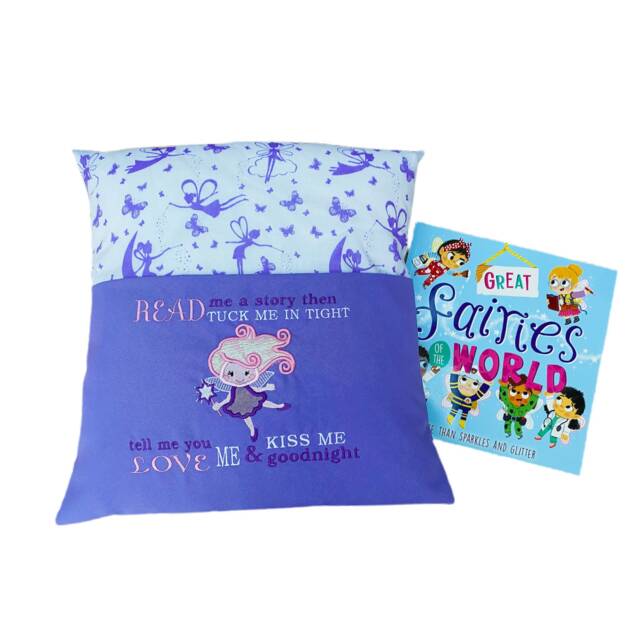 Fairy Reading Cushion Embroidered Story Book Pocket - image 1