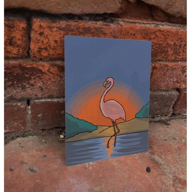 Flamingo Sun Set Beach Sea - Enamel Metal Tin Sign Wall Plaque