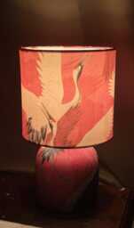 Decoupage Table Lamp Japanese Crane Design, Red Oriental Night Light UK Plug - thumbnail 1