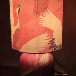 Decoupage Table Lamp Japanese Crane Design, Red Oriental Night Light UK Plug - thumbnail 3