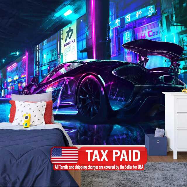 Cyberpunk Speed Car Wall Mural, Boys Room Peel & Stick Wallpaper - image 1
