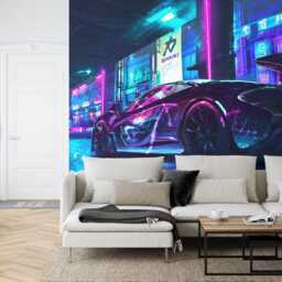 Cyberpunk Speed Car Wall Mural, Boys Room Peel & Stick Wallpaper - thumbnail 2