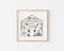 Flower House Print Wall Art - Greenhouse Print Potted Plants Gallery Art Wall Gardening Artwork Decor Drawn Gift For Gardener - thumbnail 1