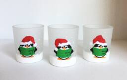 Christmas Caroling Penguins Frosted Glass Votive Candle Holders - Set Of 3 - thumbnail 1