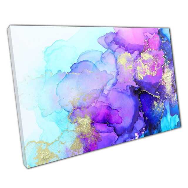 Vibrant Alcohol Ink Abstract Wall Art Blue, Purple & Gold Canvas Print For Modern Home Decor - image 1