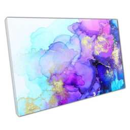 Vibrant Alcohol Ink Abstract Wall Art Blue, Purple & Gold Canvas Print For Modern Home Decor - thumbnail 1