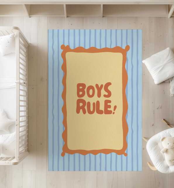Boys Rule Stripe Wavy Rug Blue, Girls Pink, Carpet, Kids Decor, Children's Room Decor, Kids Rug, Modern Colourful Decor - image 1