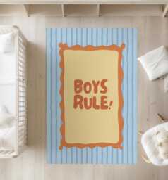 Boys Rule Stripe Wavy Rug Blue, Girls Pink, Carpet, Kids Decor, Children's Room Decor, Kids Rug, Modern Colourful Decor - thumbnail 1