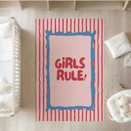 Boys Rule Stripe Wavy Rug Blue, Girls Pink, Carpet, Kids Decor, Children's Room Decor, Kids Rug, Modern Colourful Decor - thumbnail 2