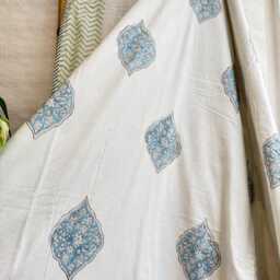 Pure Soft Cotton Indian Floral Dohar Reversible Bed/Sofa Throw Summer Quilted King Size Handprint White Pink Blue Mughal Regal Dream - thumbnail 2