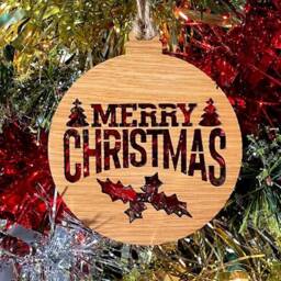 Wooden Christmas Tree Decoration - Beautiful Ornament Available in Oak, Walnut Cherry Wood -Or- Silver, Gold, Red, Green Glitter - thumbnail 2