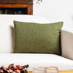 Classic Herringbone Tweed Boudoir Cushion in Vintage Green. British Racing Green Traditional Design. 17x12