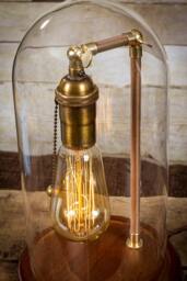 Edison Glass Bell Jar Lamp Antique Brass & Walnut Table Lamp