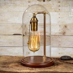 Edison Glass Bell Jar Lamp Antique Brass & Walnut Table Lamp - thumbnail 2