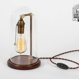 Edison Glass Bell Jar Lamp Antique Brass & Walnut Table Lamp - thumbnail 3
