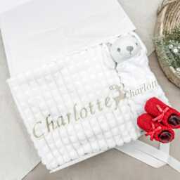 Personalised Embroidered My First Christmas - Choose From White Blanket/Comforter/Booties Gift Set - Baby Girl Boy Babyshower Newborn - thumbnail 1