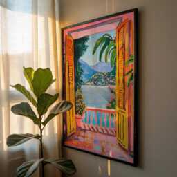 Open Window Henri Matisse Print, Style Fauvism Painting, Modern Exhibition Patio Doors Italy Mediterranean, Lake Como - thumbnail 2
