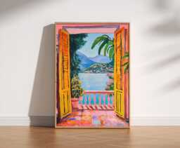 Open Window Henri Matisse Print, Style Fauvism Painting, Modern Exhibition Patio Doors Italy Mediterranean, Lake Como - thumbnail 1