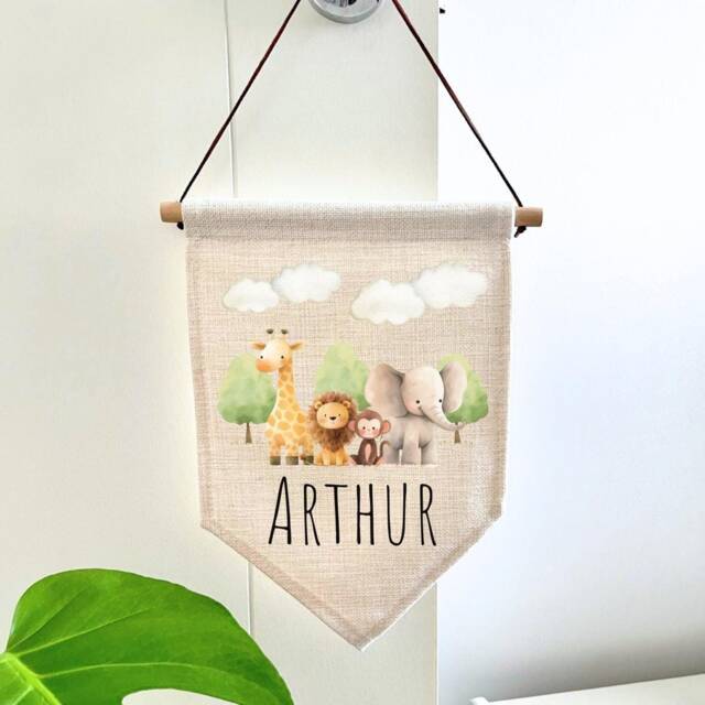Nursery Safari Name Sign - Plaque Decor New Baby Gift Wall Children Room Jungle Decor - image 1