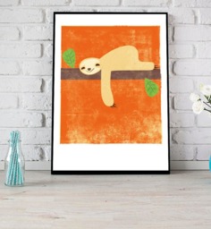 Sloth Print, Art, Gift, Retro Art Lover Wall Cute Sloth, Home Decor, Zoo Animal Prints - thumbnail 1