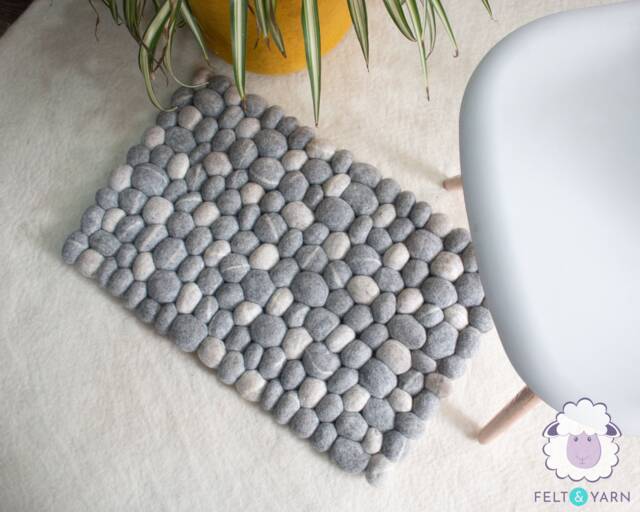 Felt Pebble Rug - Stone Grey Felted Wool Pom Carpet Rock - image 1